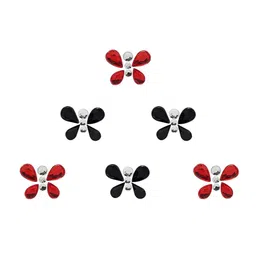 Comet Busters 6 Pcs Embellished Reusable Designer Butterfly-Shaped Bindis - Red & Black image 2