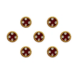Comet Busters 7 Pcs Embellished Reusable Designer Round Bindis - Maroon & Gold-Toned image 2