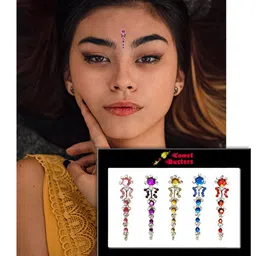 Comet Busters 5 Pcs Multicoloured Large Stone Studded Bindi image 2