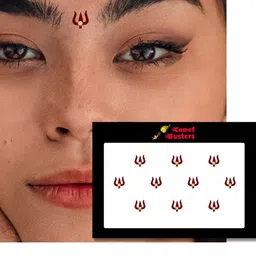 Comet Busters 10 Pcs Embellished Reusable Trishul-Shaped Designer Bindis - Maroon image 3