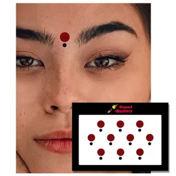 Comet Busters 10 Pcs Reusable Designer Round Bindis - Maroon & Black image 2