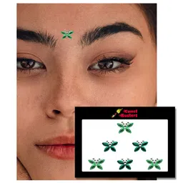 Comet Busters 6 Pcs Embellished Reusable Butterfly-Shaped Bindis - Green image 2