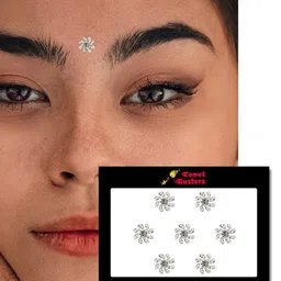 Comet Busters 7 Pcs Embellished Reusable Designer Bindis - Silver-Toned image 3