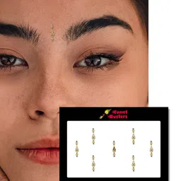 Comet Busters 7 Pcs Embellished Reusable Designer Bindis - Gold-Toned image 3