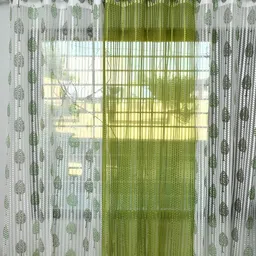 COMFY HOME White & Green 2 Pieces Floral Sheer Long Door Curtains-56