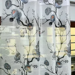 COMFY HOME Grey & White 2 Pieces Floral Sheer Long Door Curtains-23