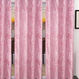 Stella Creations Pink 4 Pieces Floral Room Darkening Long Door Curtains-image-32