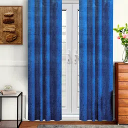 Cortina Navy Blue Set of 2 Abstract Room Darkening Velvet Long Door Curtains-17