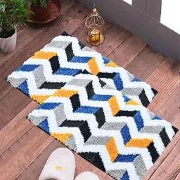 FABINALIV 2-Pcs Grey & Yellow Self-Design Anti Skid Door Mats-24