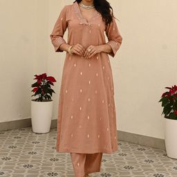 Bunaai Cotton Woven Design V-Neck Top With Trousers Co-Ords-image-14