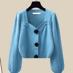 Alamode By Akanksha Women Blue Jolene Woolen Coord Set-image-0