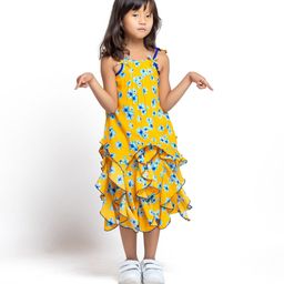 My Little Lambs Girls Floral Printed Shoulder Straps Top with Skirt-image-94