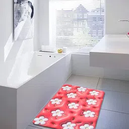 Dakshya Industries Red & White 3D Printed Anti-Slip Doormat-1