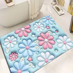 Dakshya Industries Blue & Pink 3D Printed Anti-Slip Doormat-40