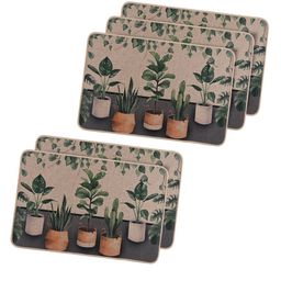 Kuber Industries Brown & Green 5 Pieces Plant Printed Doormats-41