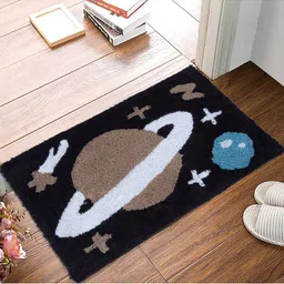 AAZEEM Blue & Black Self-Design Anti-Skid Doormats-image-34