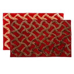 Kuber Industries Pack Of 2 Maroon Geometric Velvet Anti-Skid Doormats-60