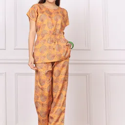 Chanting Blue Printed Round Neck Top & Flared Palazzo Co-Ords-image-49