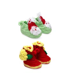 CHUTPUT Infants Kids Set Of 2 Hand Knitted Crochet Pure Wool Booties-8