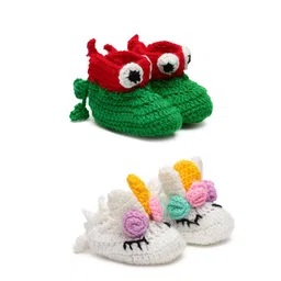 CHUTPUT Infants Kids Set Of 2 Hand Knitted Crochet Pure Wool Booties-5