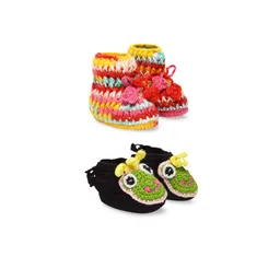 CHUTPUT Infants Kids Set Of 2 Hand Knitted Crochet Pure Wool Booties-4