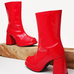 THE WHITE POLE Women High-Top Zip-Up Block-Heeled Boots-9