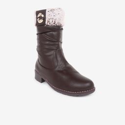 AXIUM Women Textured Heeled Fur Trim Mid-Top Winter Boots-8
