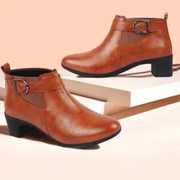 FAUSTO Women Round Toe Block-Heeled Mid-Top Chelsea Boots-image-85