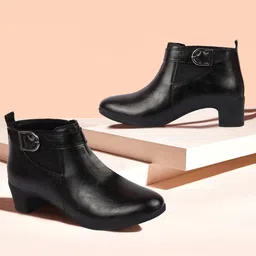 FAUSTO Women Round Toe Block-Heeled Mid-Top Chelsea Boots-image-82