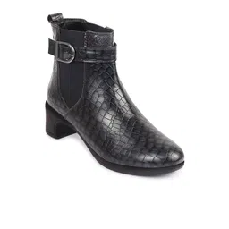 FAUSTO Women Textured Round Toe Block-Heeled Chelsea Boots-picture-8