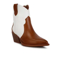 London Rag Women Colourblocked Patchwork Detail Block-Heeled Mid-Top Cowboy Boots-image-5