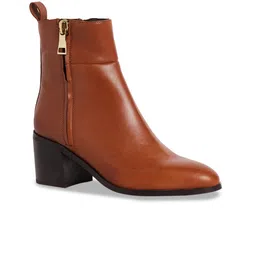 Peach Flores Women Valeria Heeled Leather Mid-Top Chunky Boots-image-29