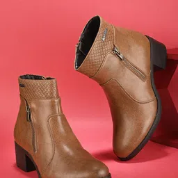 Alleviater Women Block Heeled Mid Calf Length Regular Boots-image-12