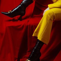 Saint G Black Leather Chain Detail Mid-Top Regular Heeled Boots-image-16