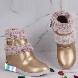 BAESD Girls Buckle Embellished LED Light Detail Faux Fur Trim Mid-Top Winter Boots-image-94