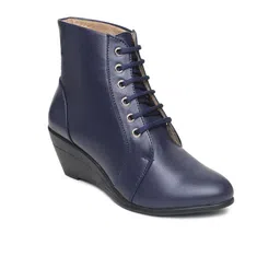 VALIOSAA Navy Blue High-Top Wedge Heeled Boots-picture-20