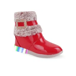 BAESD Girls Buckle Embellished LED Light Detail Faux Fur Trim Mid-Top Winter Boots image 2