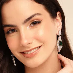 Anouk Classic Silver-Plated American Diamond Chandelier Drop Earrings-22