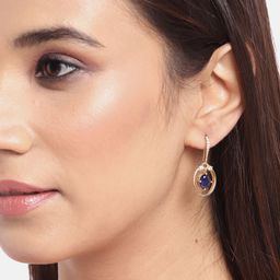 Carlton London Navy Blue Gold-Plated Stone Studded Oval Drop Earrings image 2