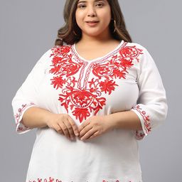 SAAKAA Plus Size Floral Embroidered V-Neck Cotton Top-picture-23