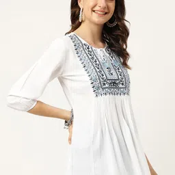 Ashlee Ethnic Motifs Embroidery Tie-Up Neck Top-image-2