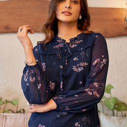 Selvia Floral Printed Tie-Up Neck Top-36