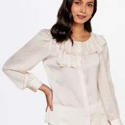 AND Cream-Coloured Solid Regular Top-picture-19