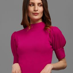 PURVAJA Pink Solid High Neck Crop Top-23