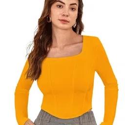 SANJANA  SILK Square Neck Long Sleeves Opaque Fitted Crop Top-image-97