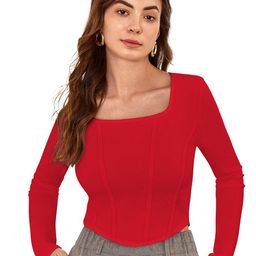 SANJANA  SILK Square Neck Long Sleeves Opaque Fitted Crop Top-image-27
