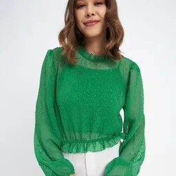 Madame Floral Self Design Puff Sleeves Blouson Top-17