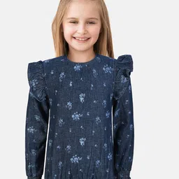 Gini and Jony Navy Blue Floral Print Denim Blouson Top-image-64