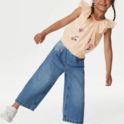 Marks & Spencer Girls Floral Print Flutter Sleeves Cotton Blouson Top-27