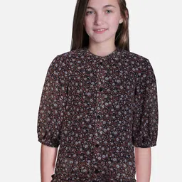 Gini and Jony Brown Floral Print Blouson Top-image-93